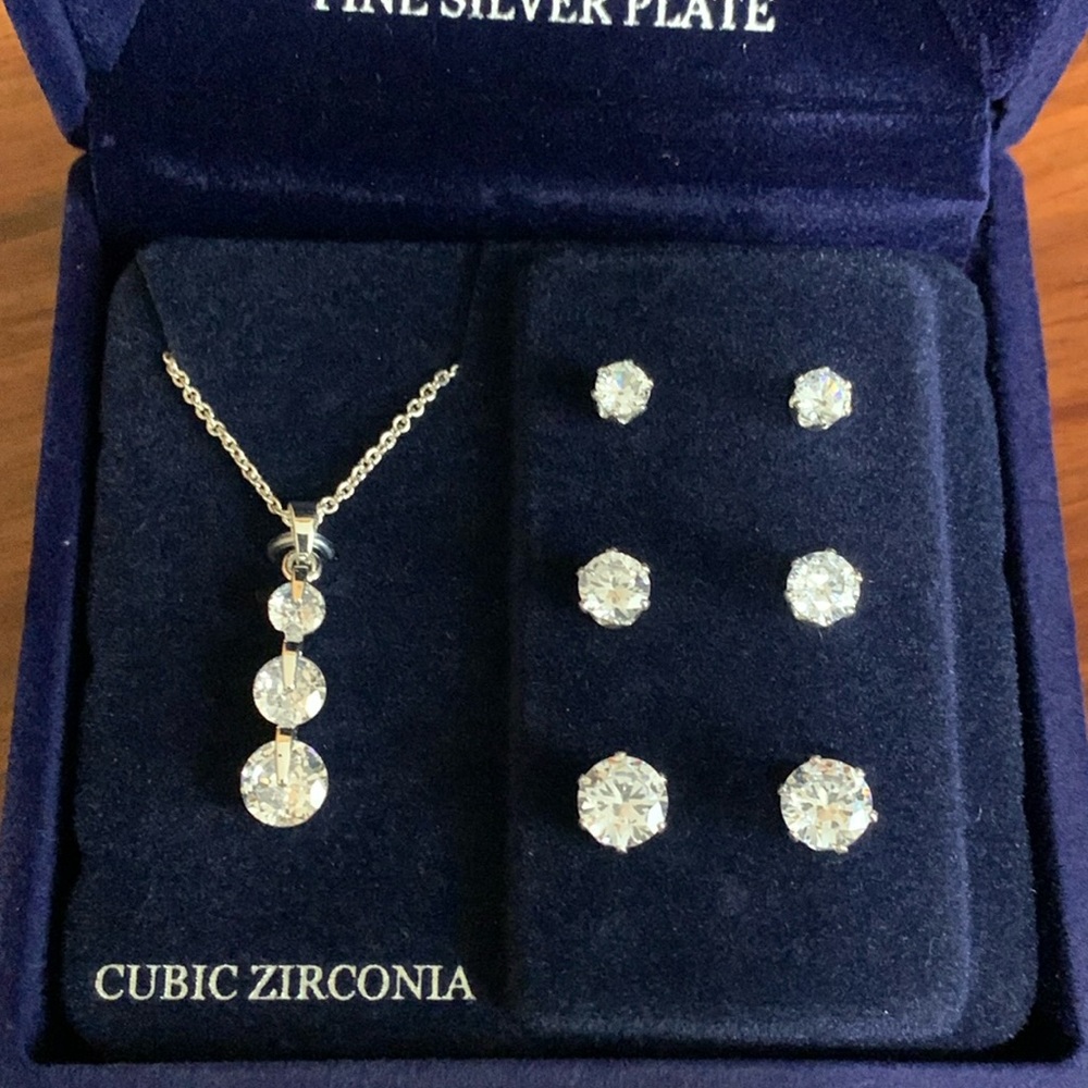 Danecraft fine silver plate cz necklace/earring set